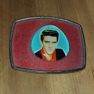 Vintage Style ELVIS Belt Buckle with Glitter Red aAccents